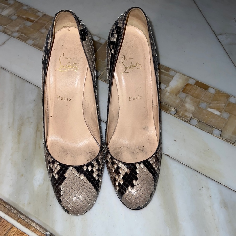 Authentic Christian Louboutin genuine python closed toe classic heel